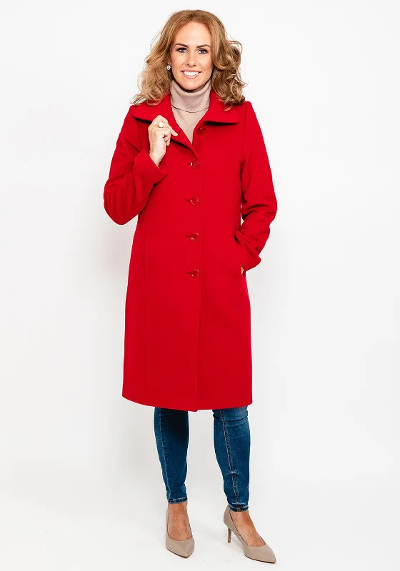 Christina Felix Peter Pan Collar Wool Long Coat, Candy Red