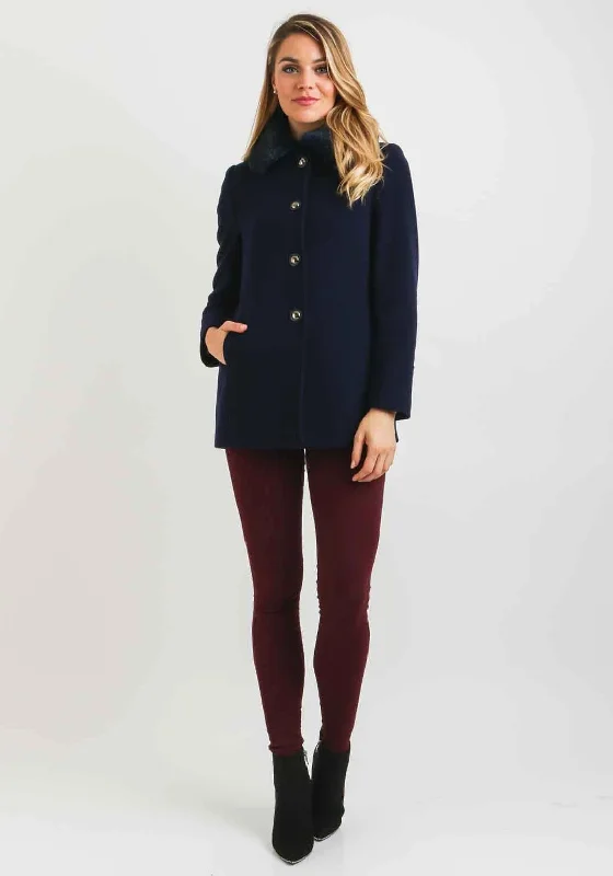 Christina Felix Faux Fur Collar Peacoat, Navy