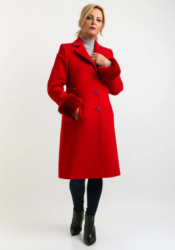 Christina Felix Faux Fur Cuff Wool Rich Coat, Red