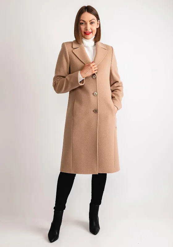 Christina Felix Classic Tailored Wool Cashmere Blend Long Coat, Camel