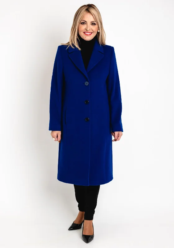 Christina Felix Classic Tailored Wool Cashmere Blend Long Coat, Royal Blue