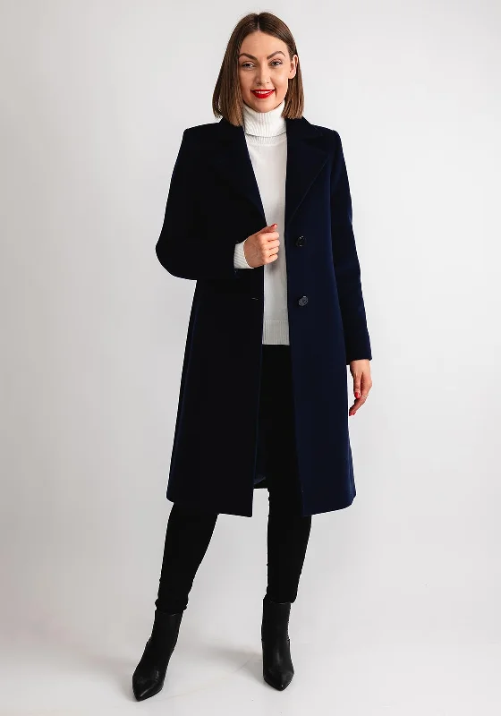 Christina Felix Notch Collar Wool Cashmere Blend Long Coat, Navy