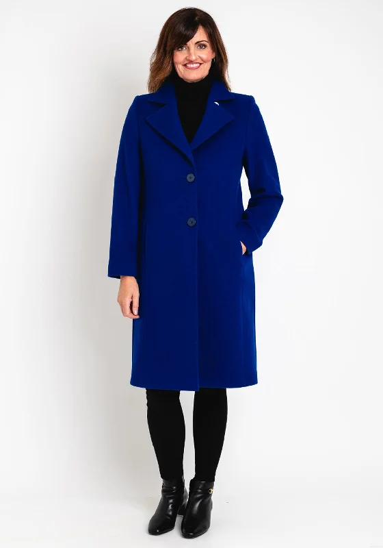 Christina Felix Notch Collar Wool Cashmere Blend Long Coat, Royal Blue