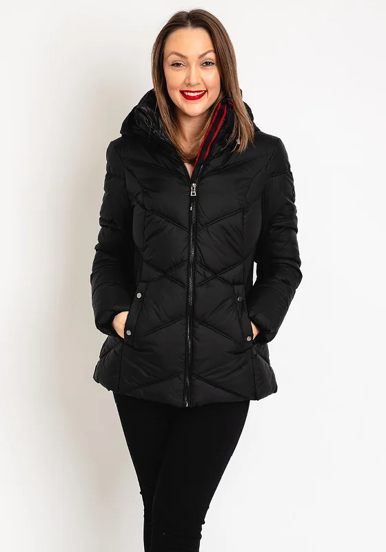 District Bandana Detachable Hood Quilted Coat, Black