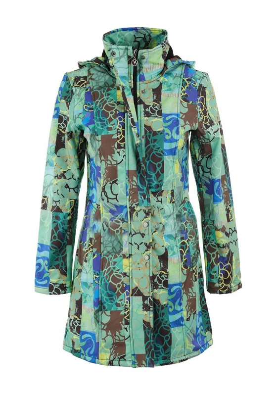 Dolcezza Modern Print Mid Length Coat, Green Multi