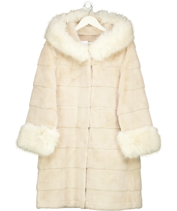 Feitu Beige Long Faux Fur Coat With Hood UK S