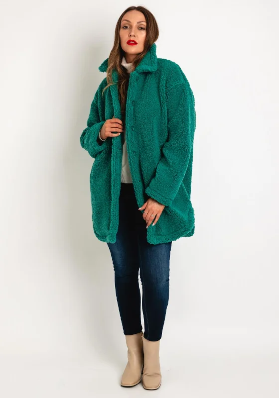 Ichi Hazo Button Up Teddy Coat, Green