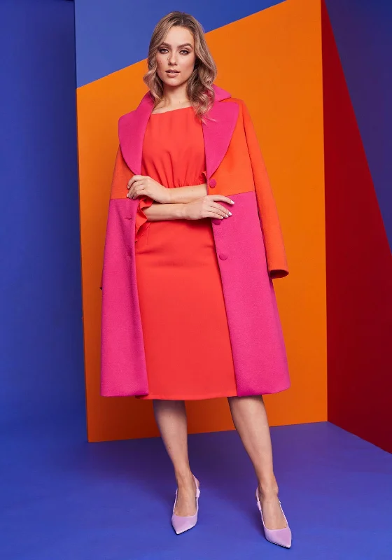 Kate Cooper Colour Block Long Coat, Pink & Orange