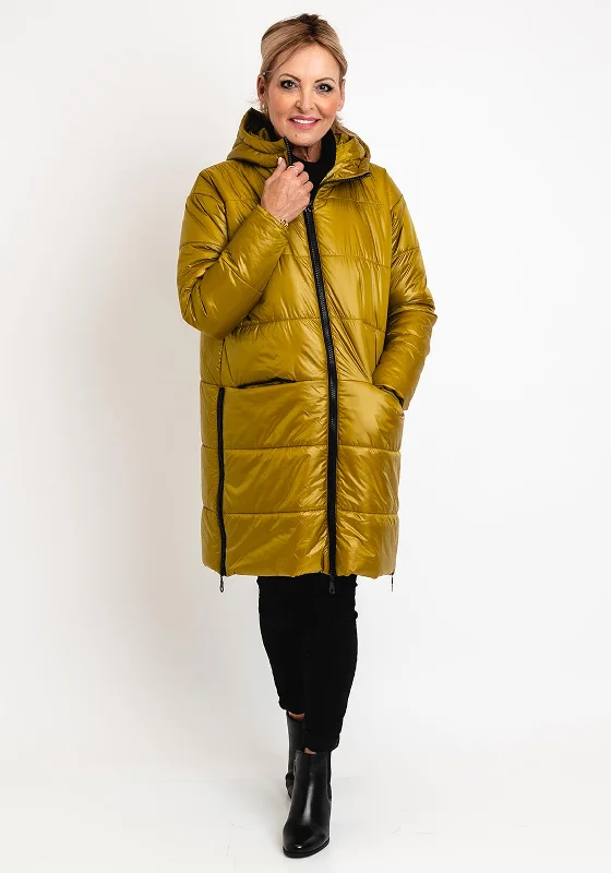 Naya Contrast Zip Quilted Mid Length Coat, Olive