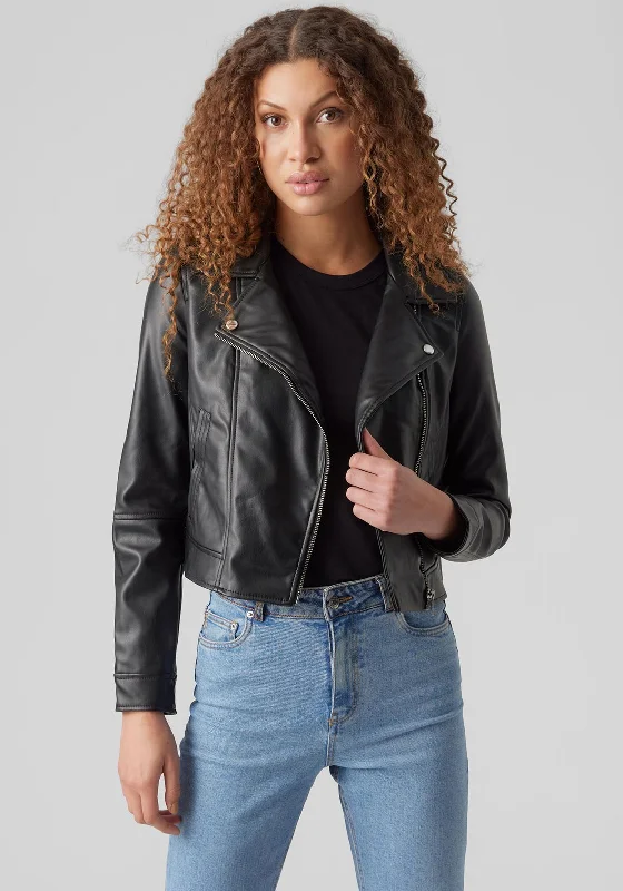 Vero Moda Bella Annabel Coated Biker Jacket, Black