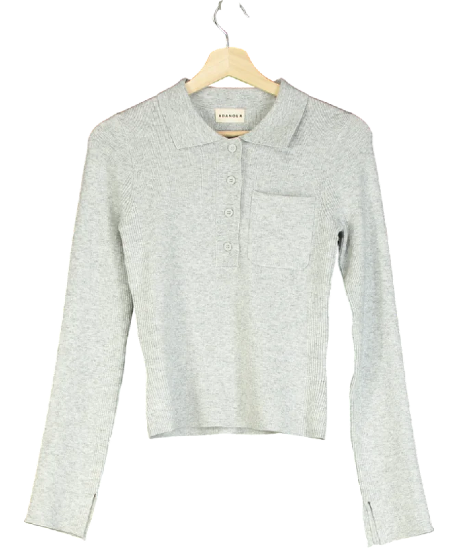 Adanola Knit Long Sleeve Button Up Top - Light Grey Melange UK S