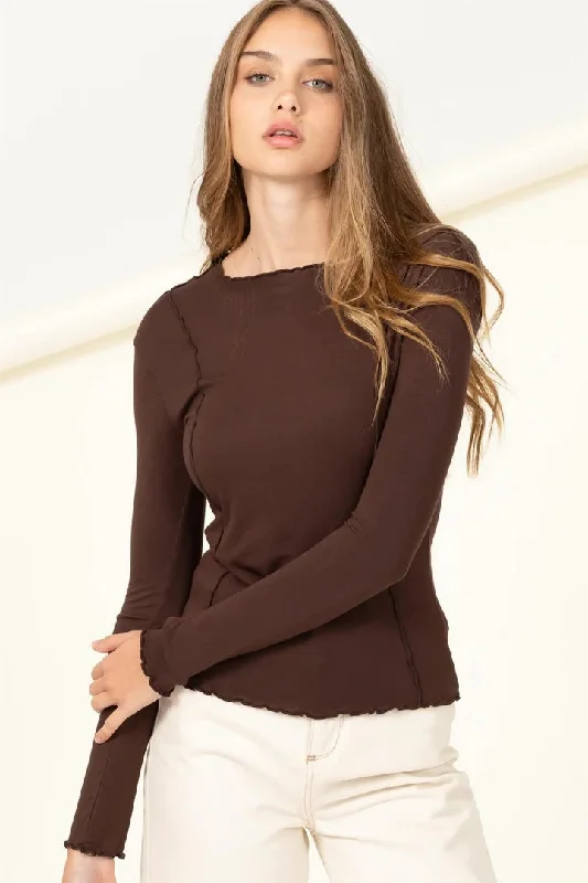 Hyfve Double Zero Keep Close Long-Sleeve Top In Dark Chocolate