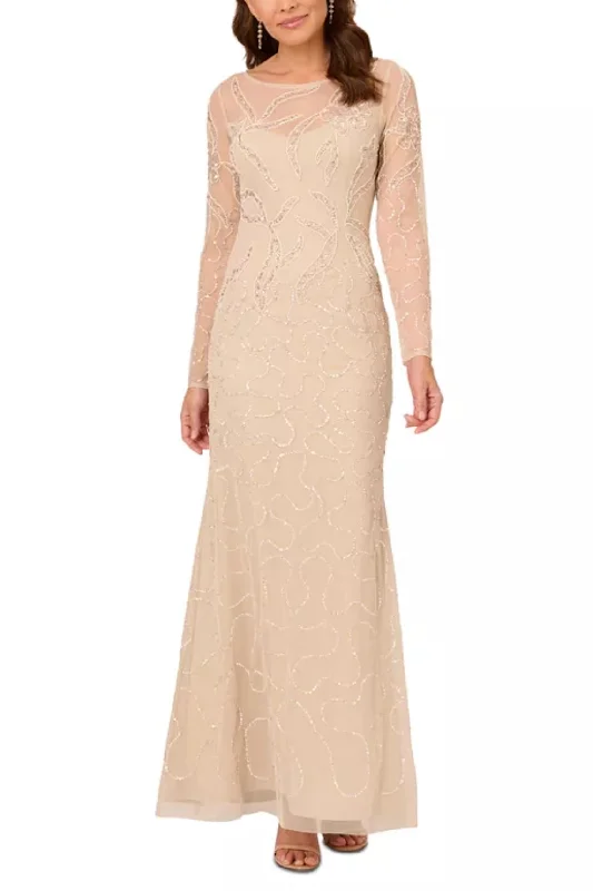 Adrianna Papell Women's Beaded Long-Sleeve Gown